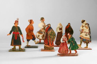 null Rare ensemble de 8 figurines miniatures en bois polychrome. Représentant des...