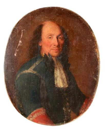 École FRANÇAISE du début du XVIIIe siècle Portrait d'homme Toile ovale 73 x 58,5...