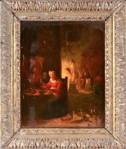 Ecole Flamande du XVIIIe siècle, suiveur de David TENIERS Scène de sorcellerie Toile...