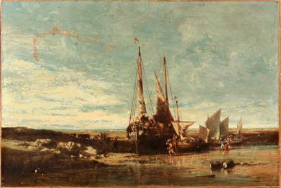 Jules NOËL (1810-1881) Le retour des pêcheurs Huile sur toile signée en bas à droite....