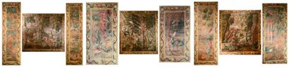 null A. B C. Très rare tenture de verdure de 9 tapisseries d'Aubusson, représentant...