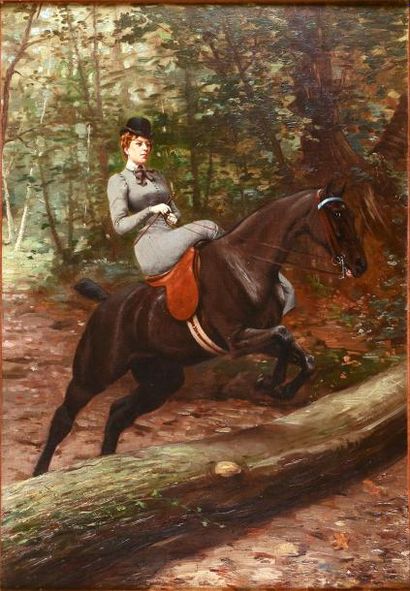 Robert GIGNOUX (1872 - 1906) Portrait de la Duchesse d'Uzès en amazone. Huile sur...