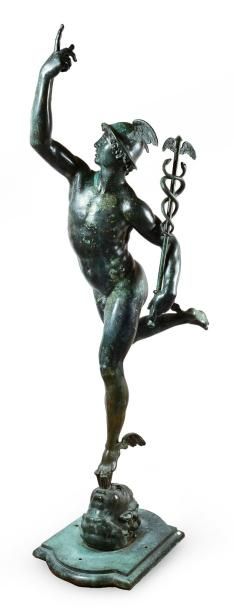 GIAMBOLOGNA Très important bronze à patine antique représentant Mercure volant, coiffé...