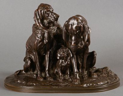 Alfred JACQUEMART (1824-1896) La famille de chiens Bronze à patine brune Signé sur...