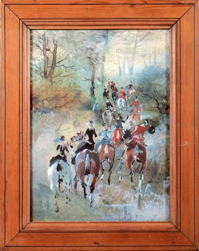 Baron Jules FINOT (1826-1906) Scène de chasse à courre Lithographie en couleurs 32...