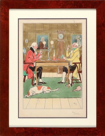 HARRY ELIOTT (1882 - 1959) Les joueurs de cartes. Pochoir. Signé au crayon dans la...
