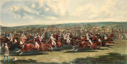 J. F. HERRING The start for the memorial derby of 1844 Grande gravure en couleurs,...