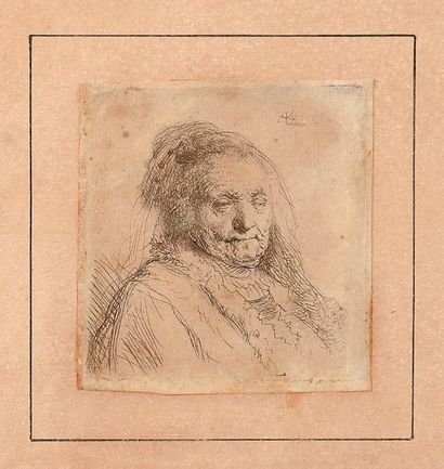 Harmensz Van Rijn REMBRANDT Tête de la mère de l'artiste. (Boon 354) 6,5 x 6,3 cm....