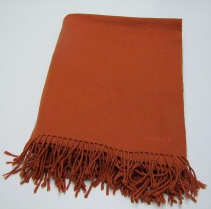 HERMES Plaid en laine et cachemire couleur orange 120x120