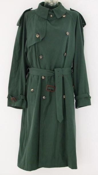 HERMES Manteau Trench classique en tissu de coton mélangé vert foncé avec tous ses...