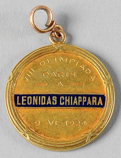 null 1924. Paris. Rare médaille commémorative offerte à Léonidas Chiappara Champion...