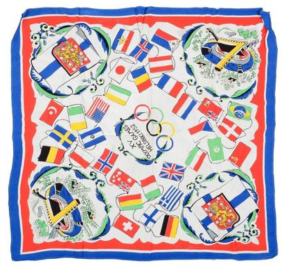 null 1952. Helsinki. Foulard officiel. «Les drapeaux» des XVème Jeux Olympiques d'été....
