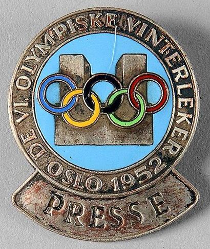 null 1952. Olso. Badge officiel. «Presse» des VIème Jeux Olympique d'hiver. Bronze...