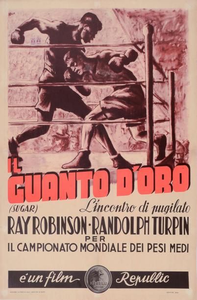 null Affiche «Il Guanto d'Oro». Film du combat entre Ray Sugar Robinson et Randolph...
