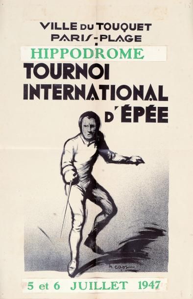 null Affiche du Tournoi International d'Epée le 5 et 6 juillet 1947 au Touquet. Dim....