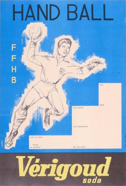 null Affiche. Passe partout de la Fédération Française de Hand Ball. Vers 1950. Publicité...