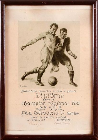 null Diplôme de la Fédération ouvrière Suisse de Football. Champion régional 1932....
