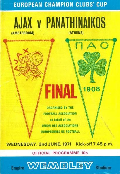 null Programme officiel de la finale de la Coupe d'Europe des clubs champions 1971...