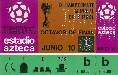 null Billet entier officiel du 8ème de finale de la Coupe du Monde 1970 au Mexique...