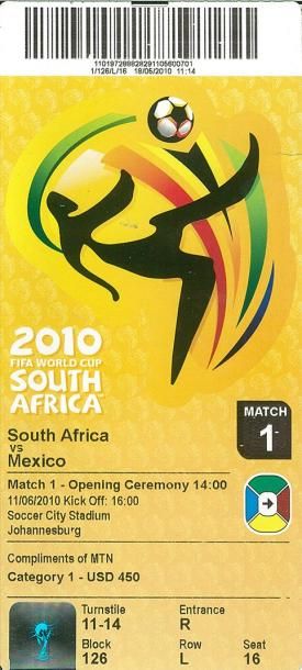 null 4 Billets de la Coupe du Monde 2010 en Afrique du Sud. Match n°1-18-55 et une...