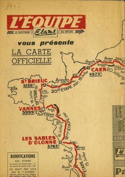 null Ensemble d'environ 40 cartes du Tour de France de 1947 à 1987 issuent de l'équipe,...
