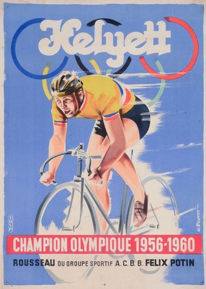 null Affiche «Helyett» commémorative du titre de champion Olympique de Michel Rousseau...