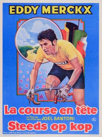 null Affichette du film «La course en tête» avec Eddy Merckx. Dim. 36 x 48 cm. E...