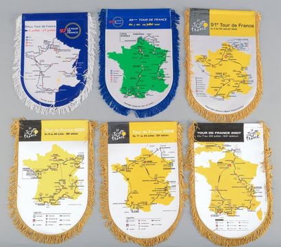 null Ensemble 6 fanions officiels pour les parcours du Tour de France 1997-2001 et...
