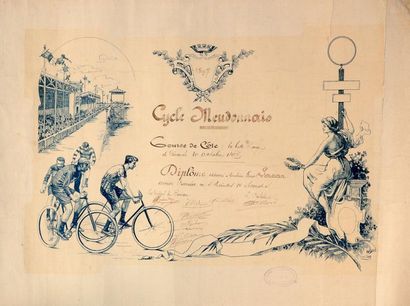null Diplôme du Cycle Meudonnais pour la course de côte de la butte rouge en 1897....