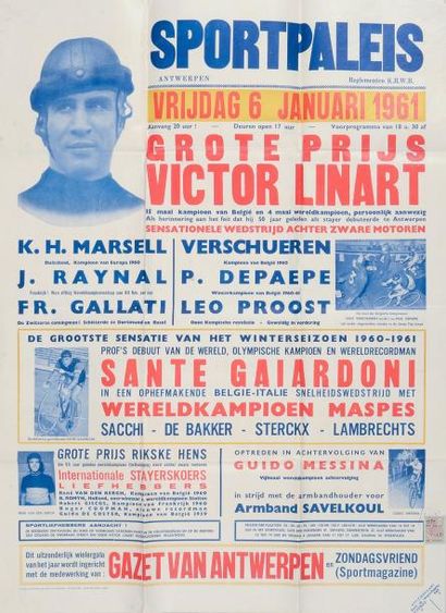 null Affiche du trophée Linart (1961) avec de nombreux champions. Dim. 59 x 79 c...