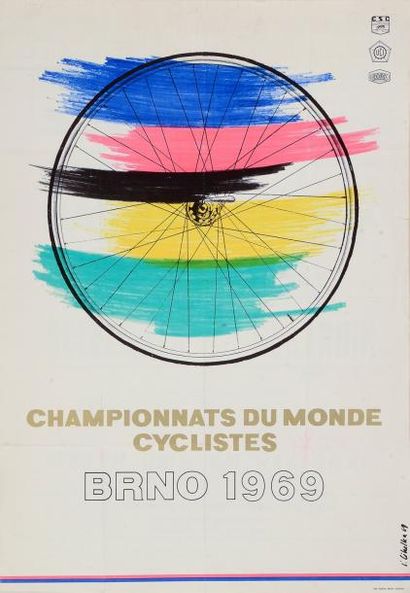 null Affiche des Championnats du Monde de cyclisme en 1969 à Brno. Dim. 58 x 80 ...