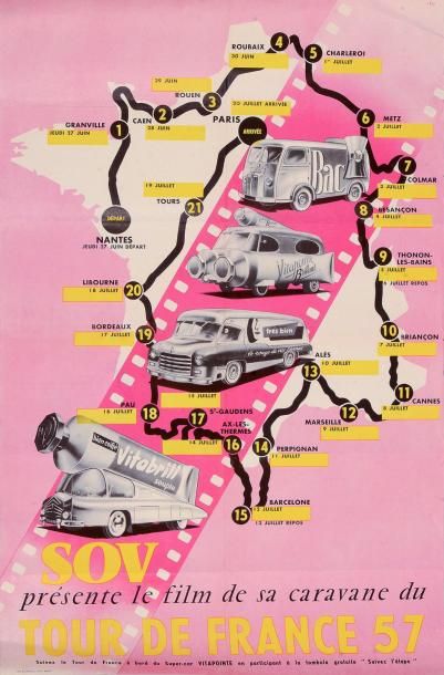 null Affiche du Tour de France 1957 pour la présentation du film de la caravane....