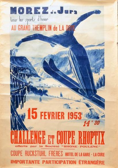 null Affiche du challenge Roptix 1953 sur le grand tremplin de la Doye. Superbe illustration...