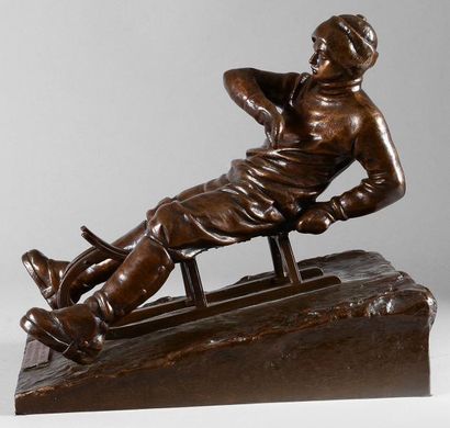 null Rare et exceptionelle sculpture en bronze «Le Lugeur». Trophée pour les fêtes...