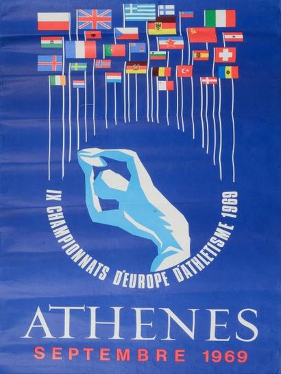 null Affiche officielle des IXème Championnats d'Europe à Athènes en 1969. Dimension...