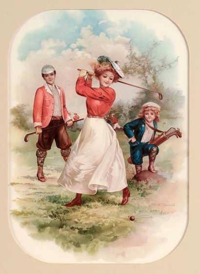 null Chromo. « Jeune fille au swing » signé Ellen H. Clapsddle. Dim. 30 x 40 cm....