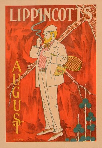 null Lithographie ancienne par William Carqueville (1871-1946) «Lippincott's August»...