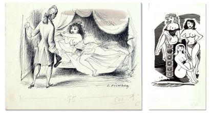 Pichard, Georges Encre de chine pour deux amusantes illustrations érotiques parues...