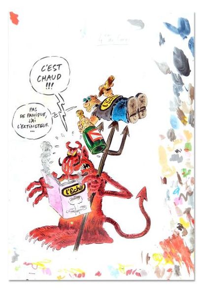 VUILLEMIN, Philippe C'EST CHAUD!!! Une élégante illustration humoristique prépubliée...