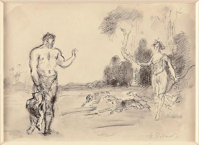 K. Rudakov (1891-1949) «Diane et Acteon» Plume et lavis. 17 x 23 cm.