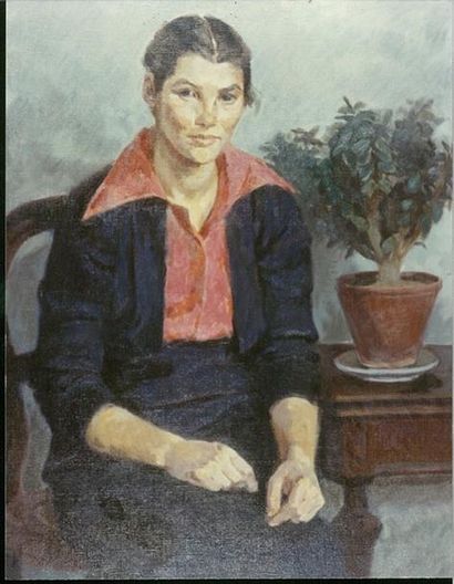 KRAJEWSKA Helena (1910-1988) Portrait d'enfant (Portret) Huile 80 X 64 cm