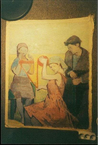 KRAJEWSKA Helena (1910-1988) Laine rouge (Czerwona w.oczka) Huile 80 X 64 cm