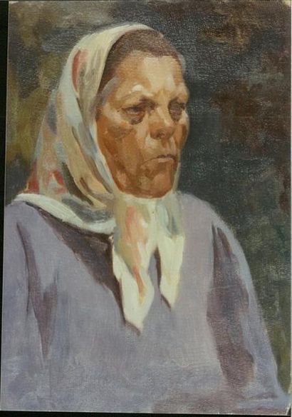 KRAJEWSKA Helena (1910-1988) Etude de tete (Studium glowy) Huile 36 X 26 cm Cart...