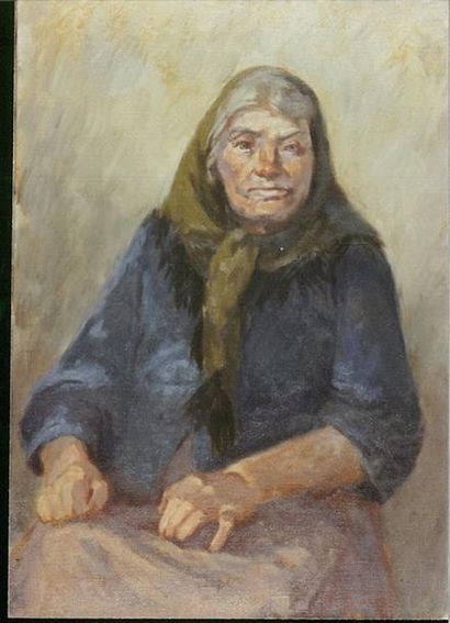 KRAJEWSKA Helena (1910-1988) La vieille femme (Stara Kobieta) Huile 65 X 46 cm