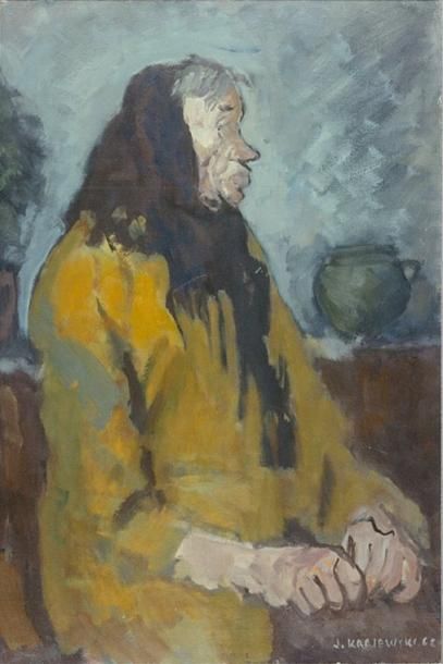 KRAJEWSKI Julius (1905-1992) Vielle femme (Stara Kobieta) Huile 46 X 65 cm
