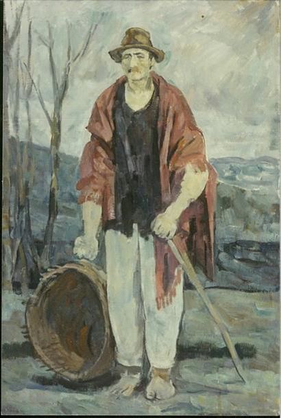 KRAJEWSKI Julius (1905-1992) Paysan au panier (Chlop z Koszem) Huile 73 X 50 cm