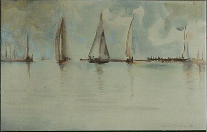 DELEKTA-WICINSKA Iza (1921-) Bateaux (£ódki) Aquarelle 64 X 41 cm