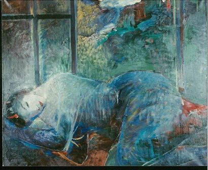 KARPOWICZ Slawomir Femme endormie en bleu (Spi¹ca w blekicie) Huile 76 X 85 cm