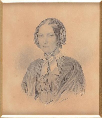 K. K. Piratsky (1813-1871) «Portrait de femme» Dessin à la mine de plomb signé et...