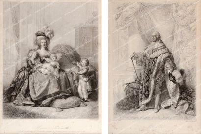 null Louis XVI, roi de France et Marie-Antoinette, reine de France. Lot de deux gravures...